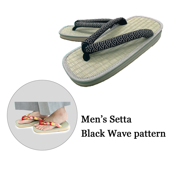 Men's Tatami setta sandals : Black Wave pattern