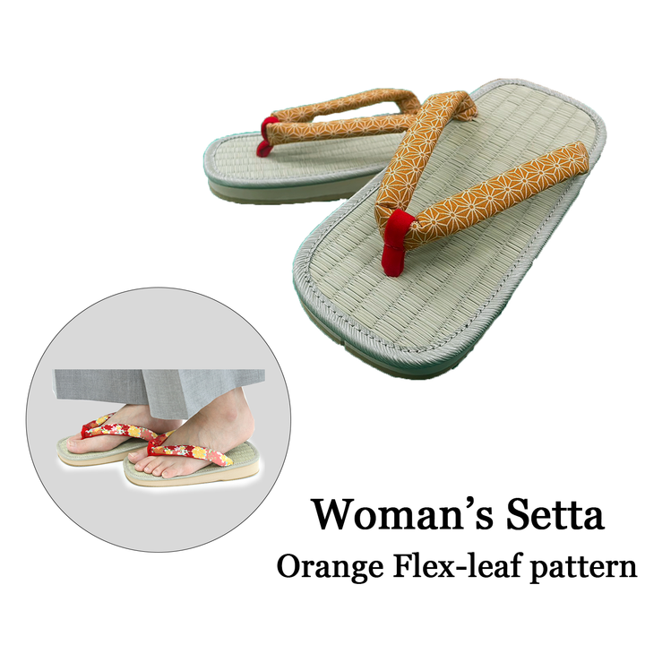 Woman's Tatami setta sandals : Orange Flex-leaf pattern