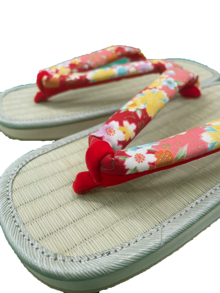 Woman's Tatami setta sandals : Red Flowers