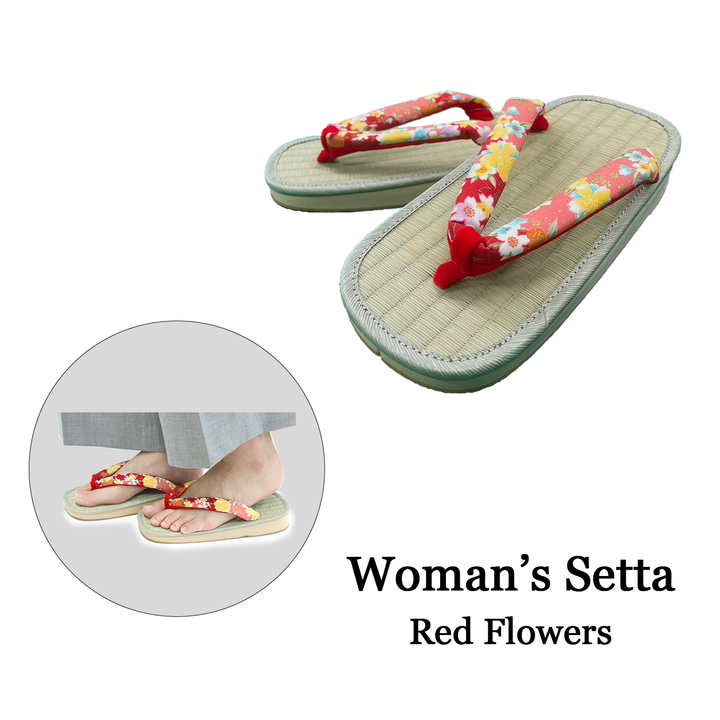 Woman's Tatami setta sandals : Red Flowers