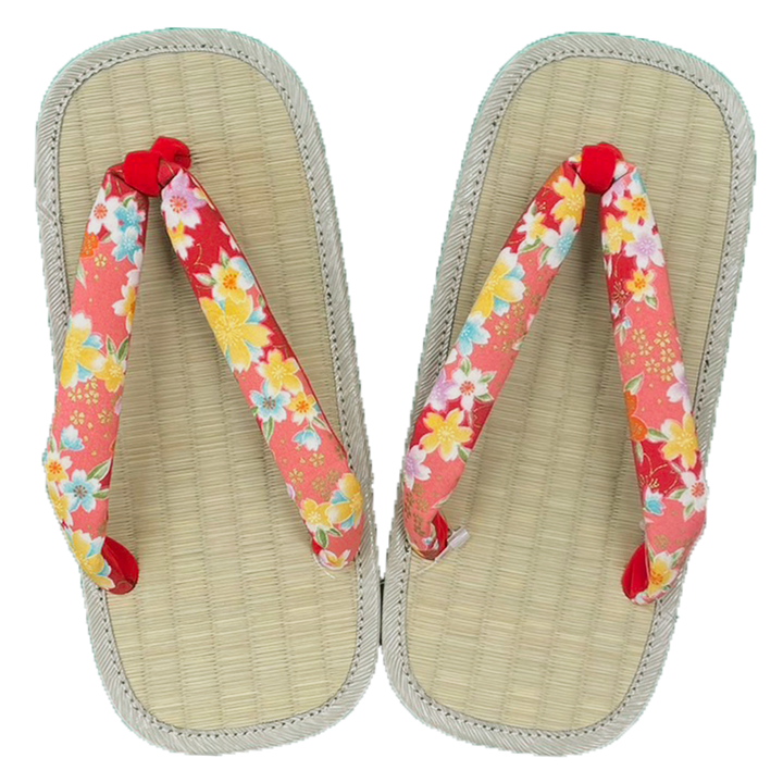 Woman's Tatami setta sandals : Red Flowers