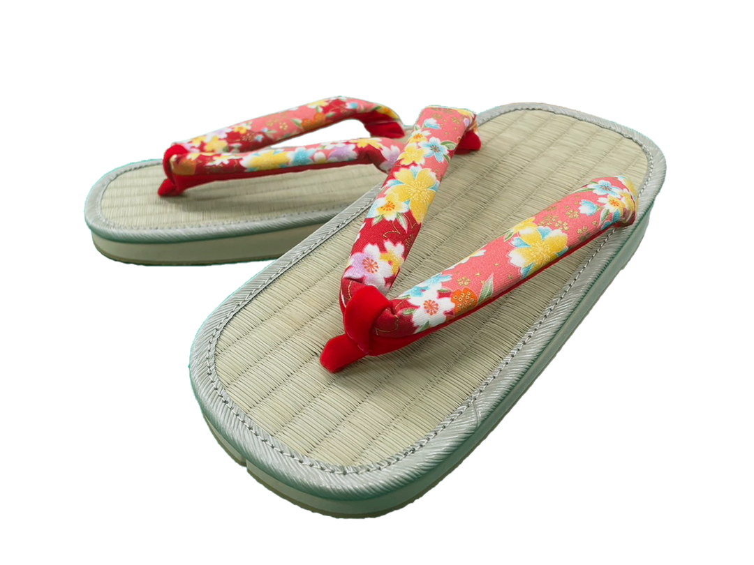 Woman's Tatami setta sandals : Red Flowers