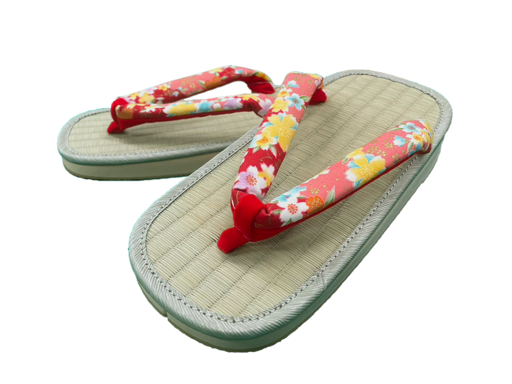 Woman's Tatami setta sandals : Red Flowers