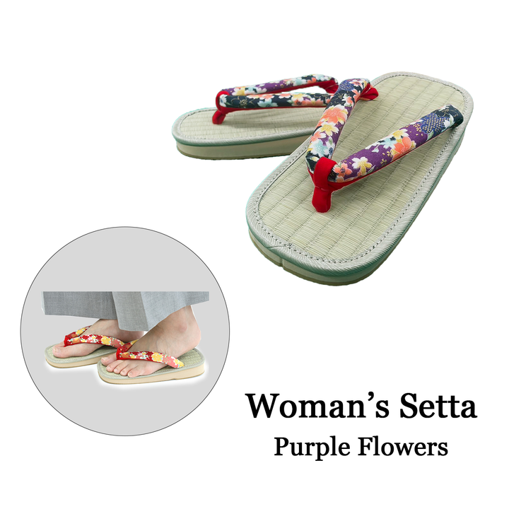 Woman's Tatami setta sandals : Purple Flowers