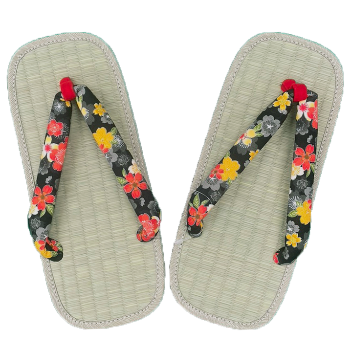 Woman's Tatami setta sandals : Black Flowers