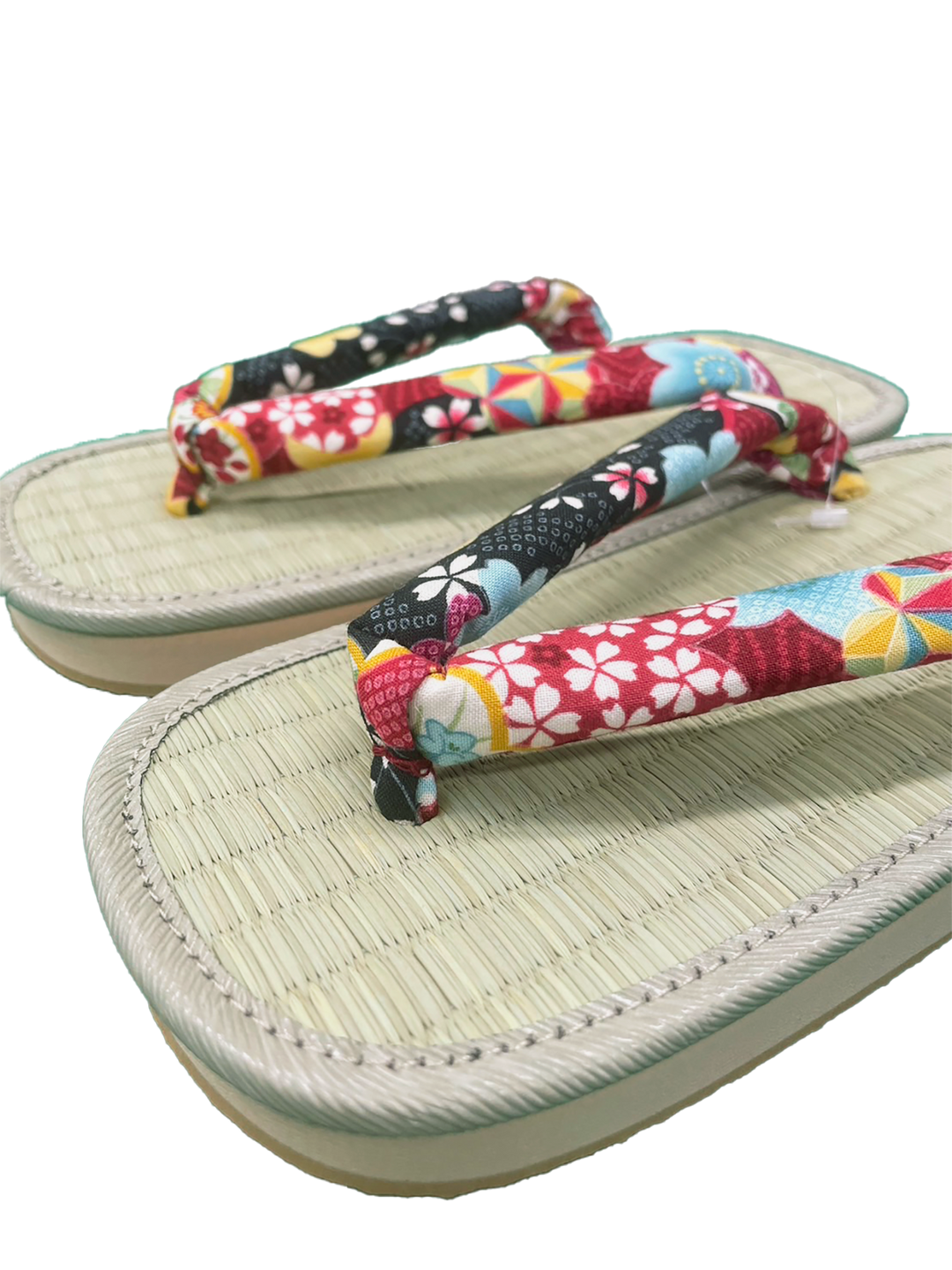 Woman's Tatami setta sandals : Black and Red Flowers