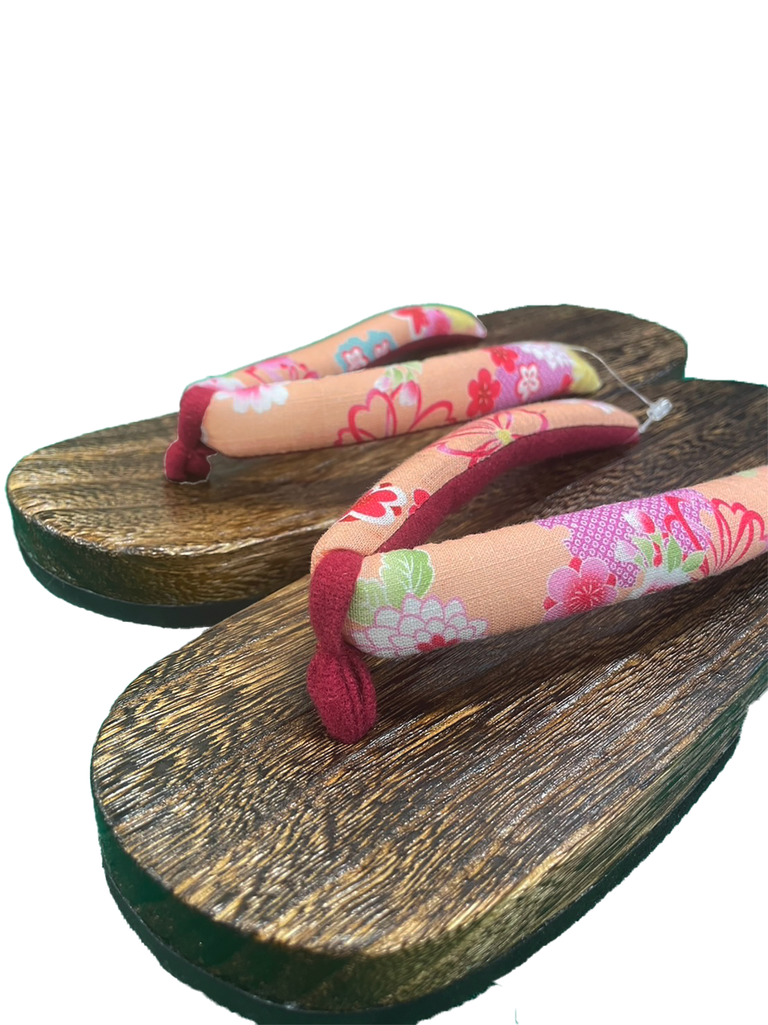 Woman's Wooden Geta Sandals : Pink, Red Pink plums & Brown sole