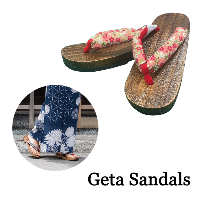 Woman's Wooden Geta Sandals : Cherry blossoms & Brown sole