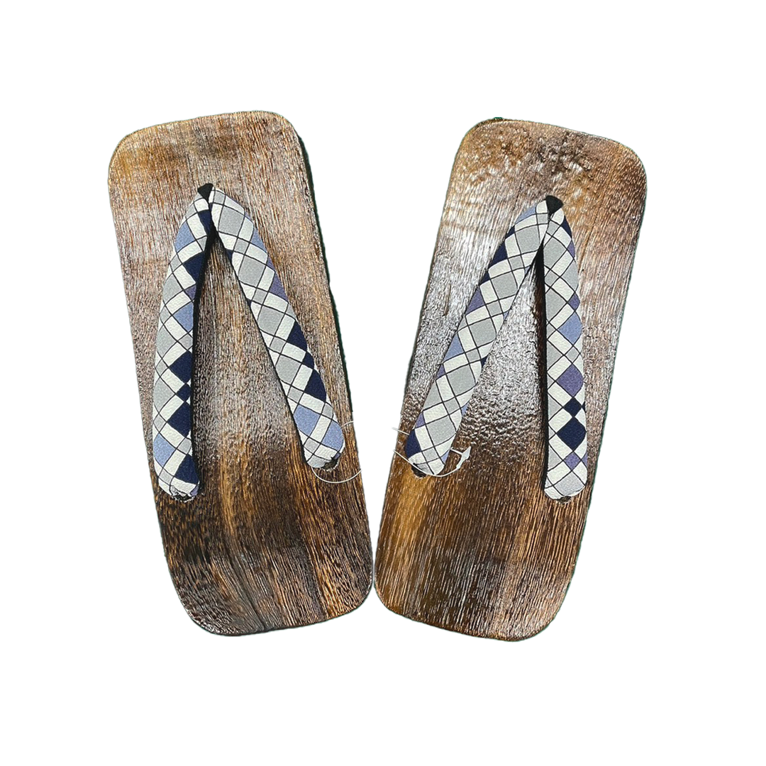 Men's Wooden Geta Sandals : Blue Diamond pattern