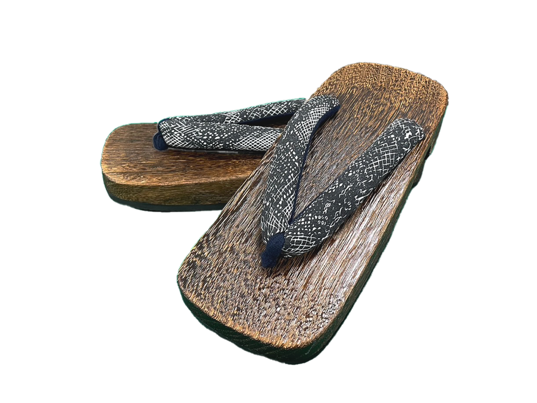 Men's Wooden Geta Sandals : Black Sketch pattern