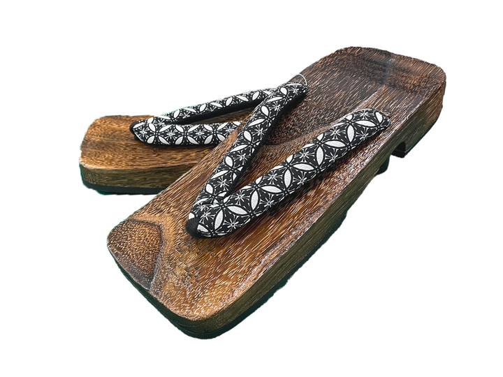 Men's Wooden Geta Sandals : Black Shippo pattern