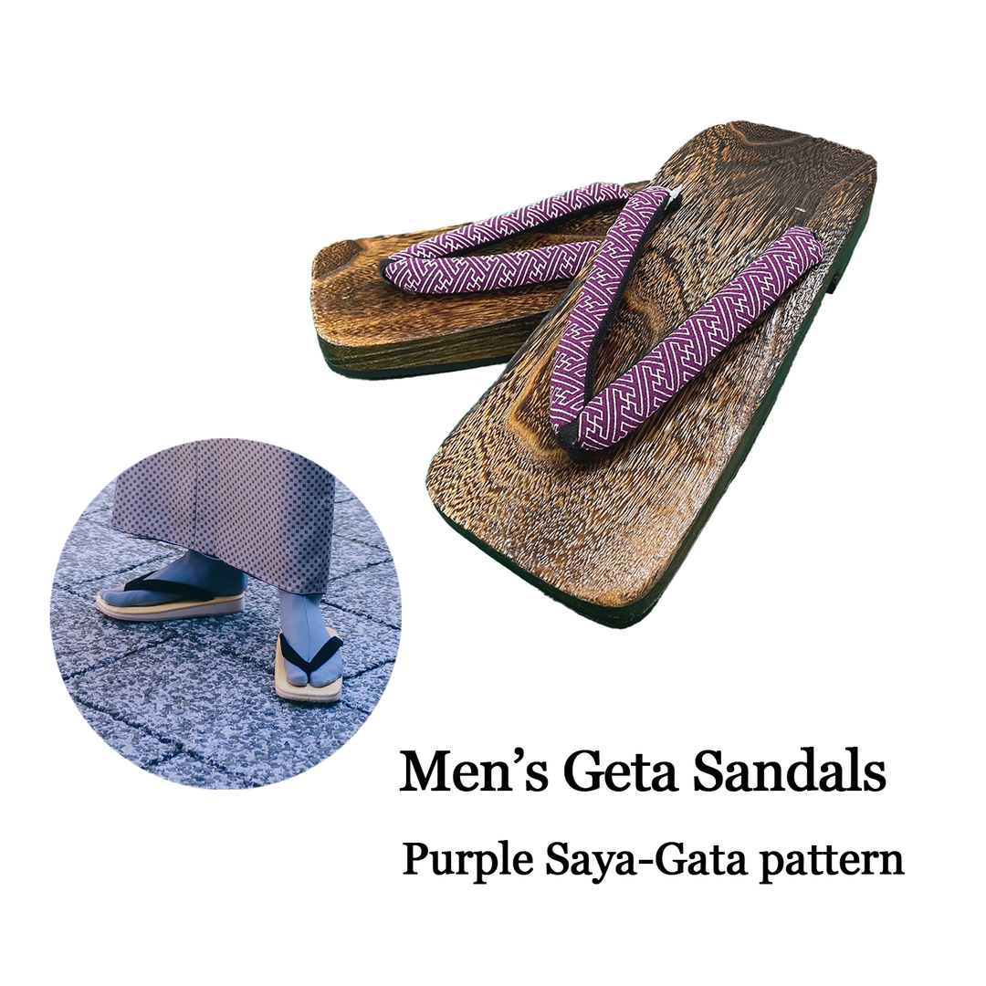 Men's Wooden Geta Sandals : Purple Saya-gata pattern