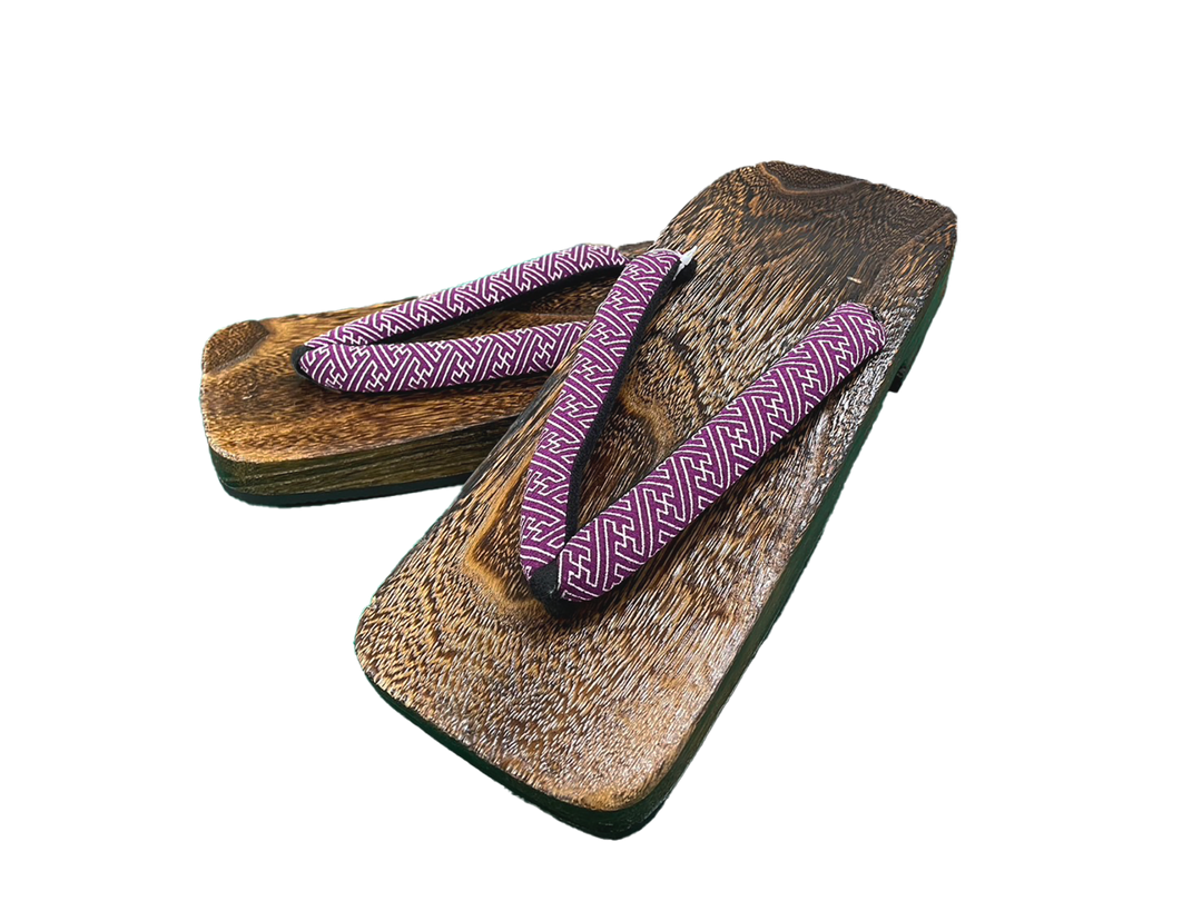 Men's Wooden Geta Sandals : Purple Saya-gata pattern