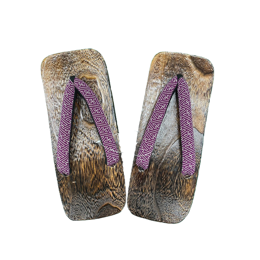 Men's Wooden Geta Sandals : Purple Saya-gata pattern