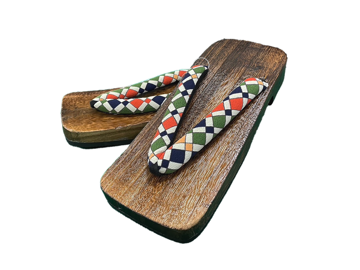 Men's Wooden Geta Sandals : Colorful Diamond pattern