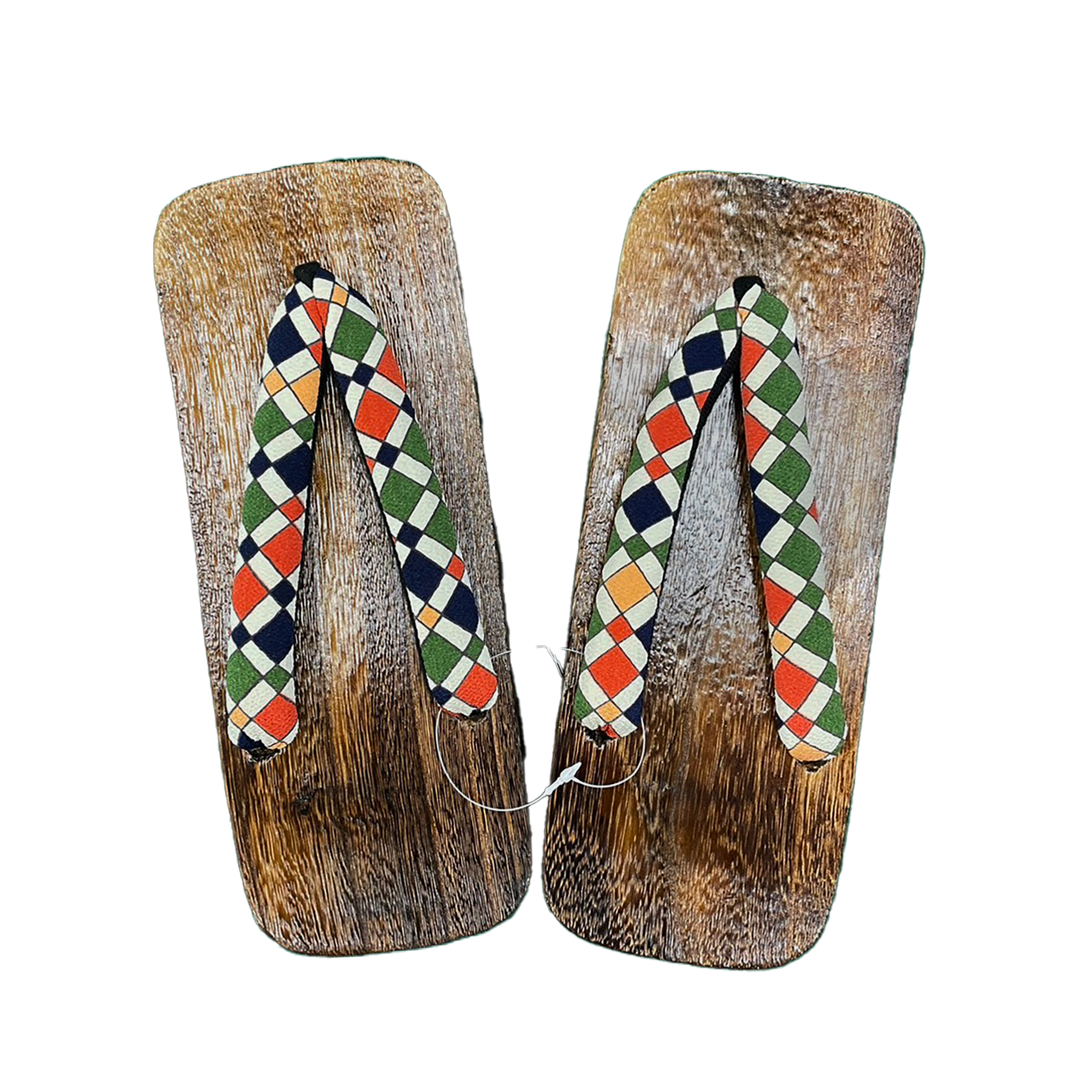 Men's Wooden Geta Sandals : Colorful Diamond pattern