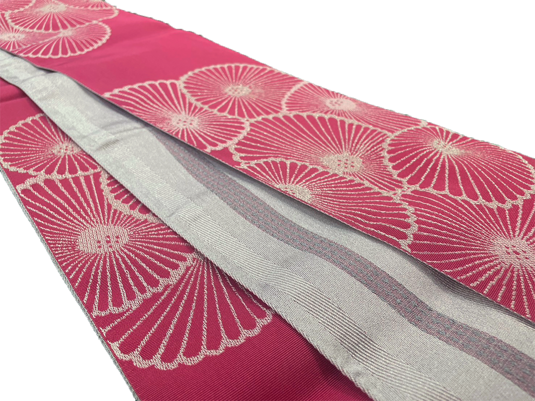 Women's Hanhaba-Obi / Half-width Belt : Pink, Chrysanthemum, Kiku