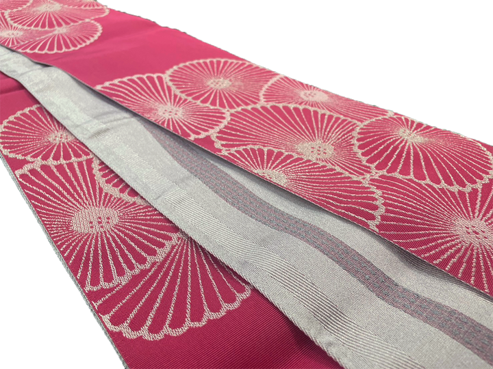 Women's Hanhaba-Obi / Half-width Belt : Pink, Chrysanthemum, Kiku