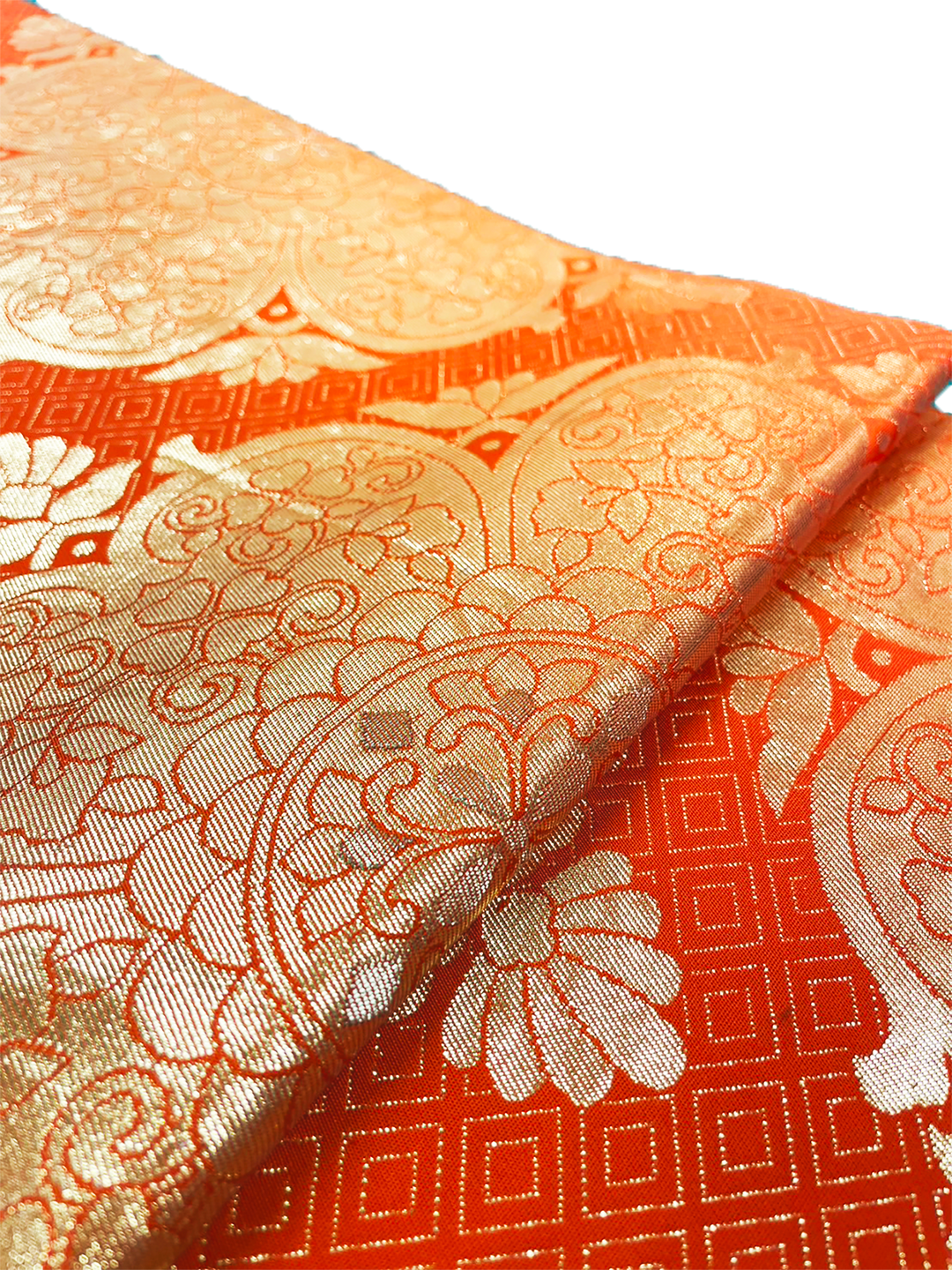 Japanese Kimono Vintage Fukuro Obi - Orange, Big Flower emblem