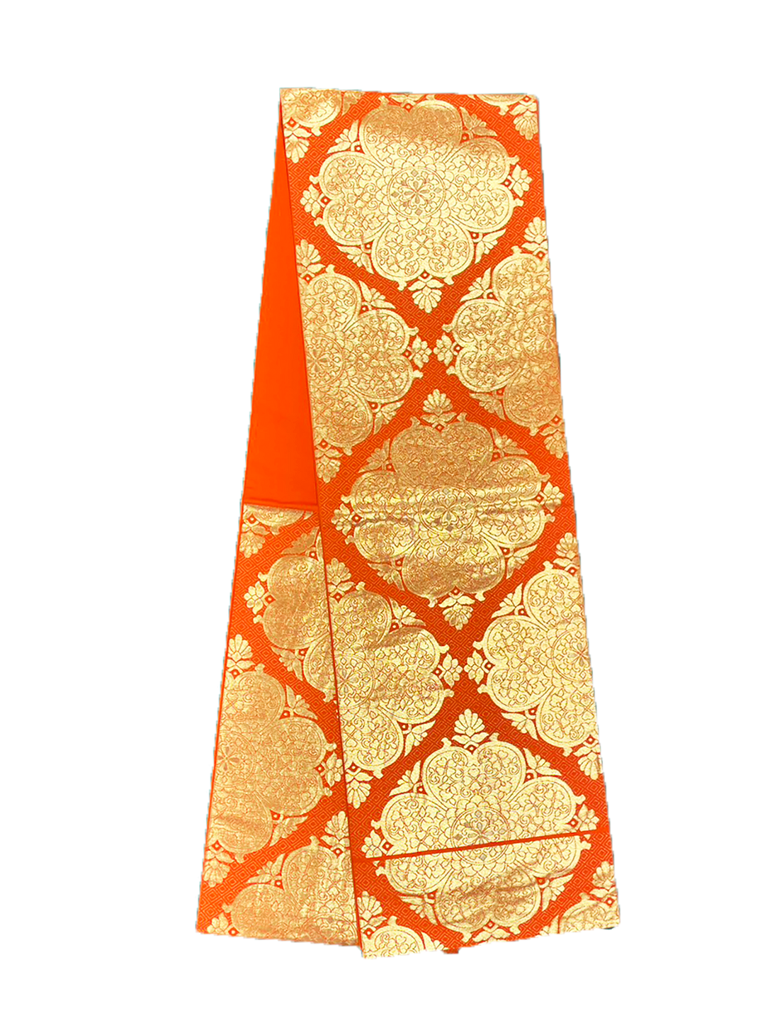 Japanese Kimono Vintage Fukuro Obi - Orange, Big Flower emblem