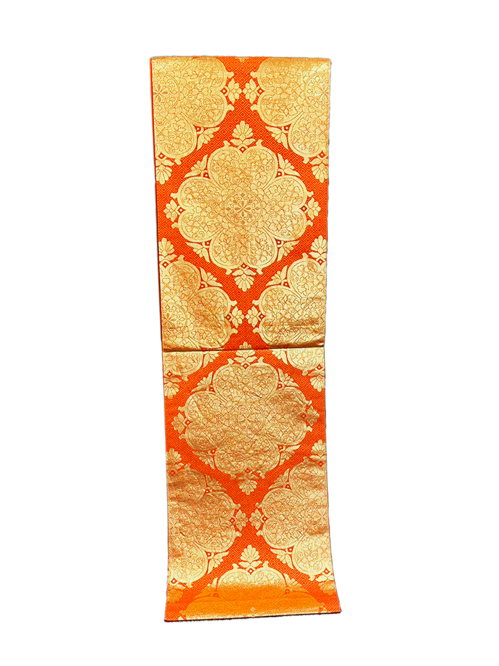 Japanese Kimono Vintage Fukuro Obi - Orange, Big Flower emblem