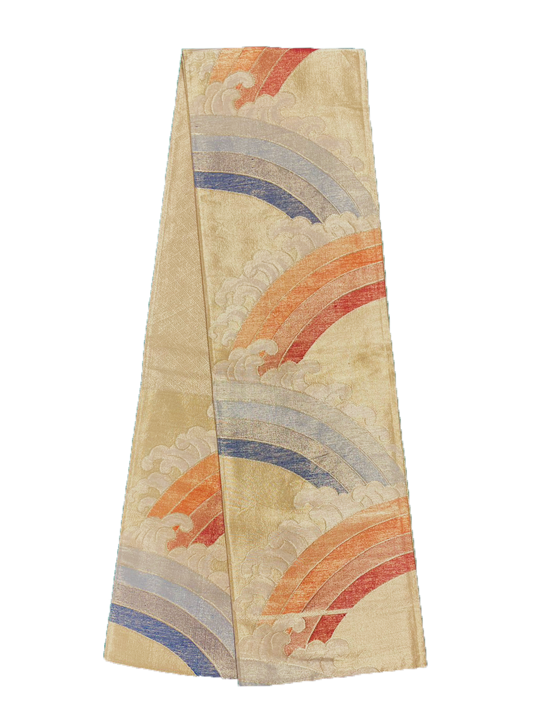 Japanese Kimono Vintage Fukuro Obi - Gold, Rainbow and Cloud