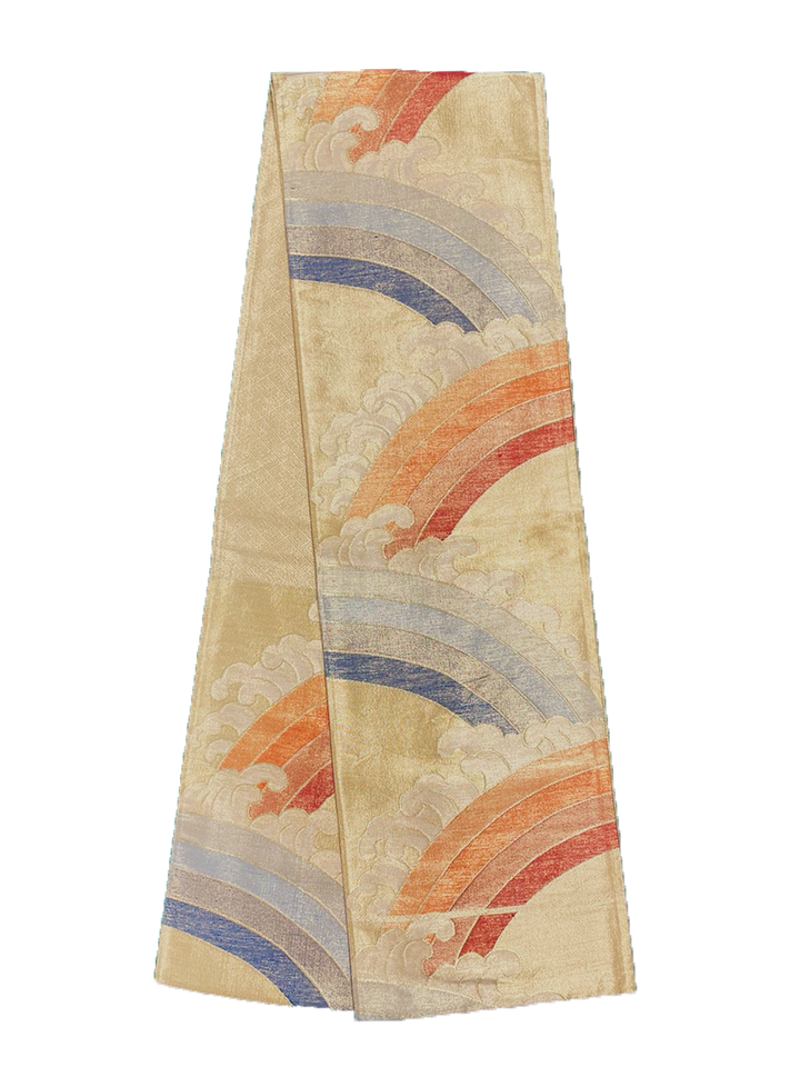 Japanese Kimono Vintage Fukuro Obi - Gold, Rainbow and Cloud