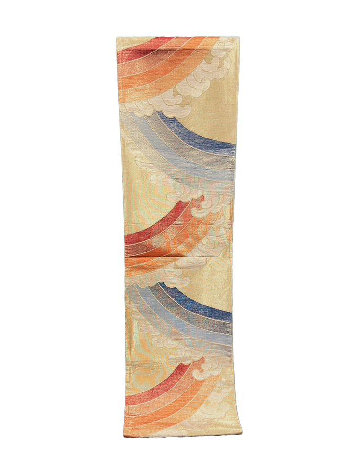 Japanese Kimono Vintage Fukuro Obi - Gold, Rainbow and Cloud