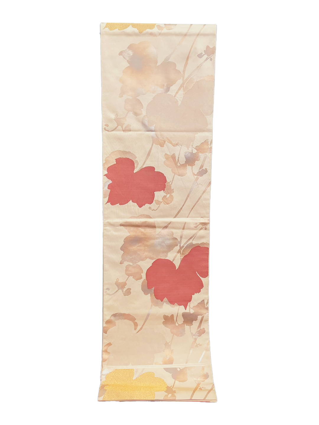 Japanese Kimono Vintage Fukuro Obi - Beige, Red and Brown Leaves