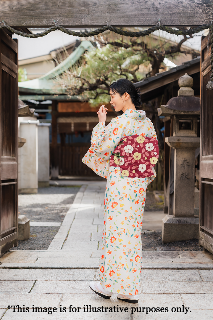 Japanese Kimono Vintage Fukuro Obi - Purple, Gold Japanese Flowers