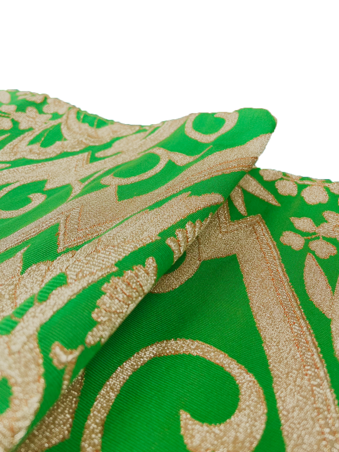 Japanese Kimono Vintage Fukuro Obi - Green, Diamond, Gold Embroidery