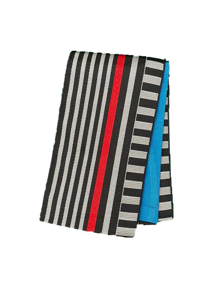 Women's Hanhaba-Obi / Half-width Belt : Black, Silver Striped, Red Lined