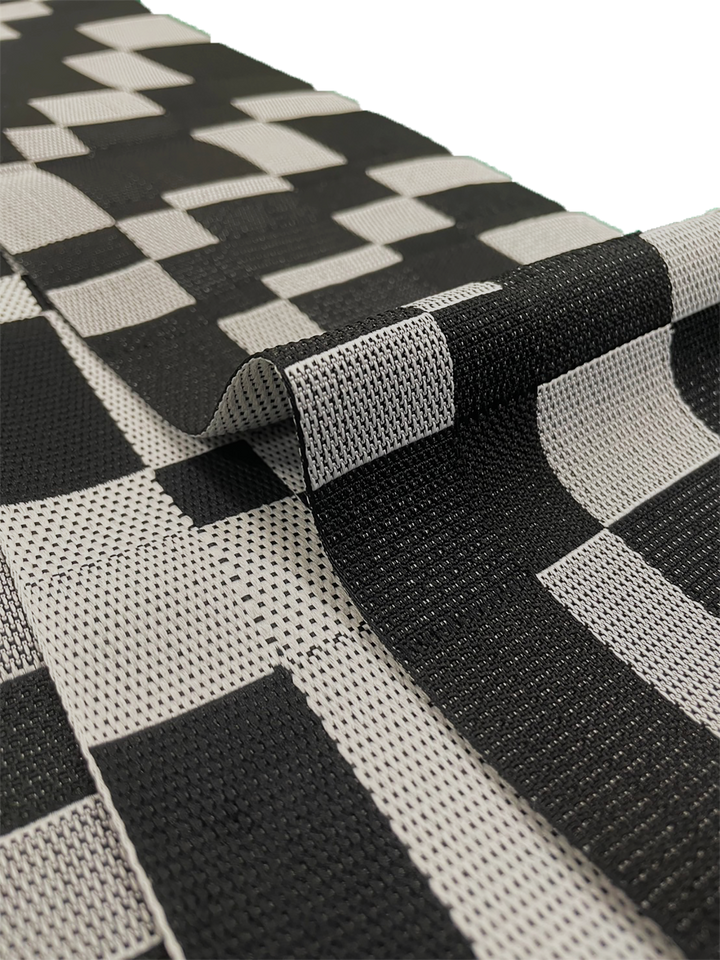 Women's Hanhaba-Obi / Half-width Belt : Black and Grey Checked pattern