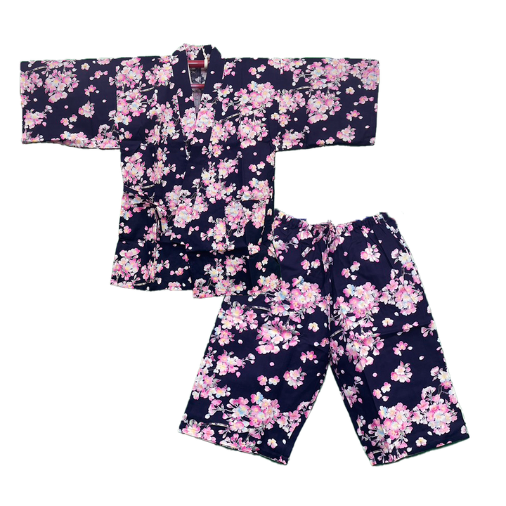 Women’s Jinbei, Summer Relax Wear, Casual, Matsuri - Dark Blue, Cherry blossoms