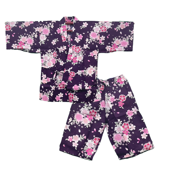 Women’s Jinbei, Summer Relax Wear, Casual, Matsuri - Purple, Cherry blossoms