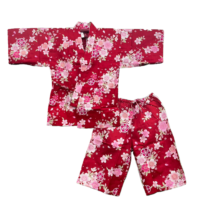 Women’s Jinbei, Summer Relax Wear, Casual, Matsuri - Red, Cherry blossoms