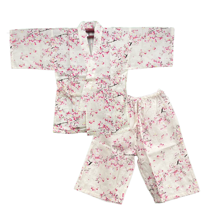 Women’s Jinbei, Summer Relax Wear, Casual, Matsuri - White, Cherry blossoms