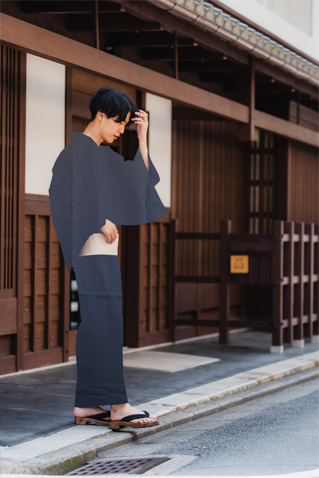 Men's PLUS size Cotton Yukata, Casual Kimono - Simple Dark Blue