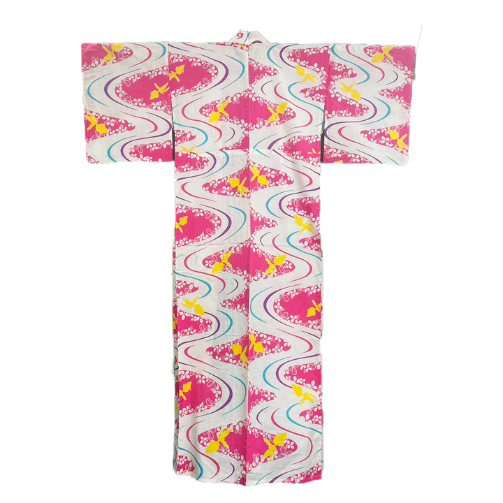 Women's Cotton Yukata, Casual Summer Kimono - Pink, Goldfish