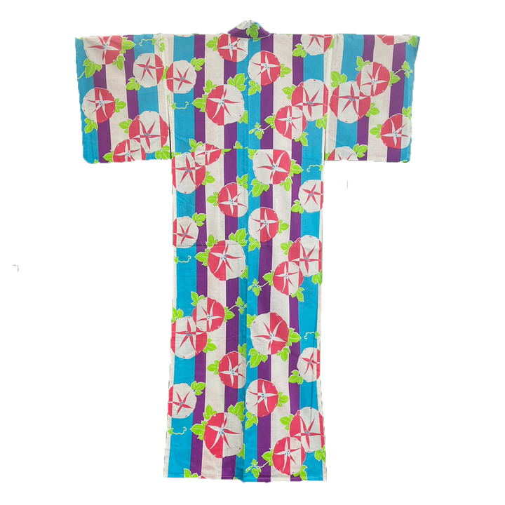 Women's Cotton Yukata, Casual Summer Kimono - Light Blue & Purple, Morning Glory