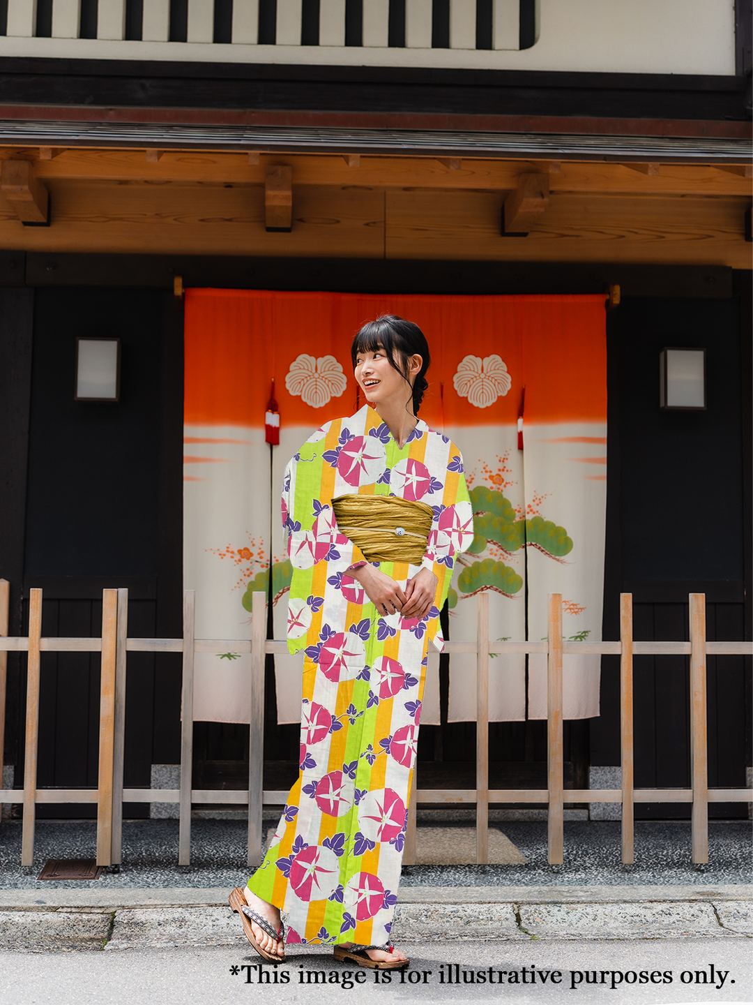 Women's Cotton Yukata, Casual Summer Kimono - Light Green & Orange, Morning Glory