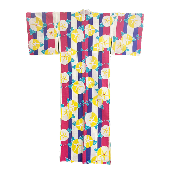 Women's Cotton Yukata, Casual Summer Kimono - Blue & Pink, Morning Glory