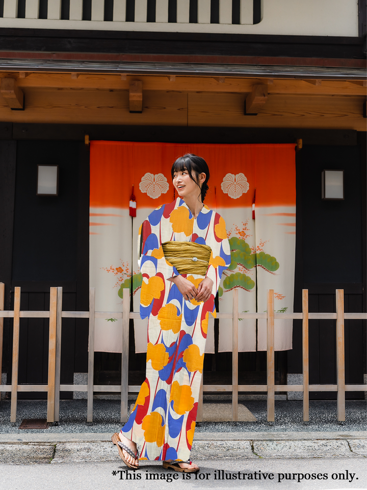 Women's Cotton Yukata, Casual Summer Kimono - Orange Leaves