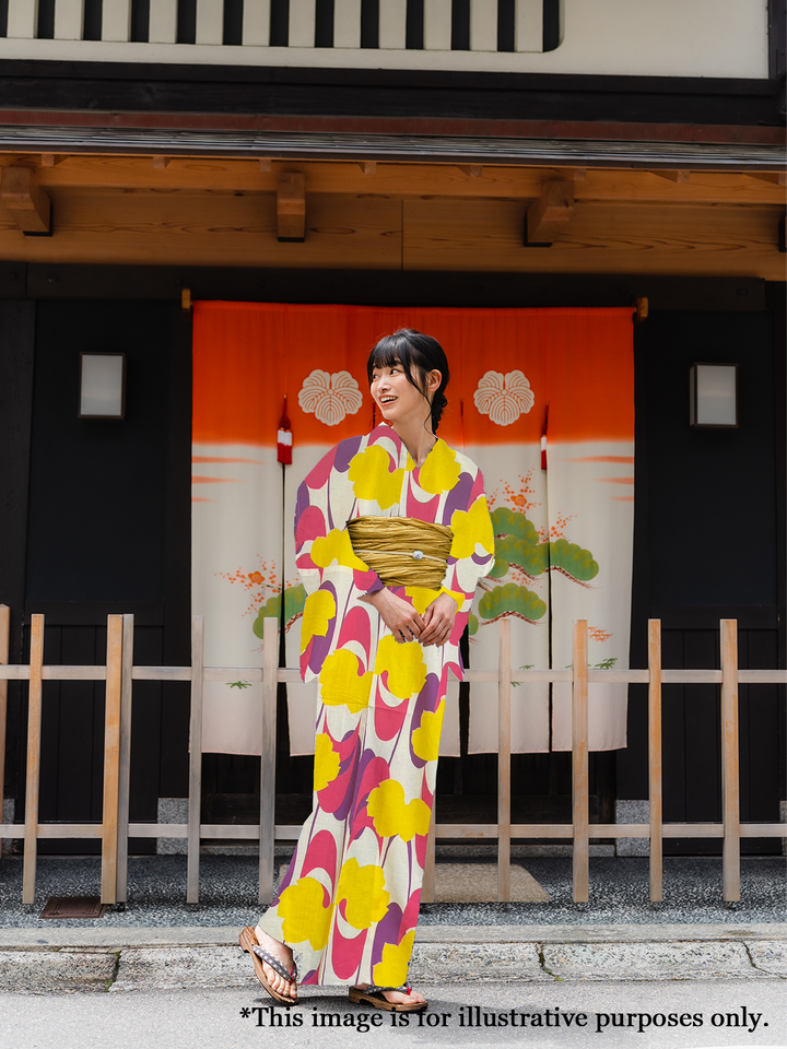 Women's Cotton Yukata, Casual Summer Kimono - Yellow Leaves