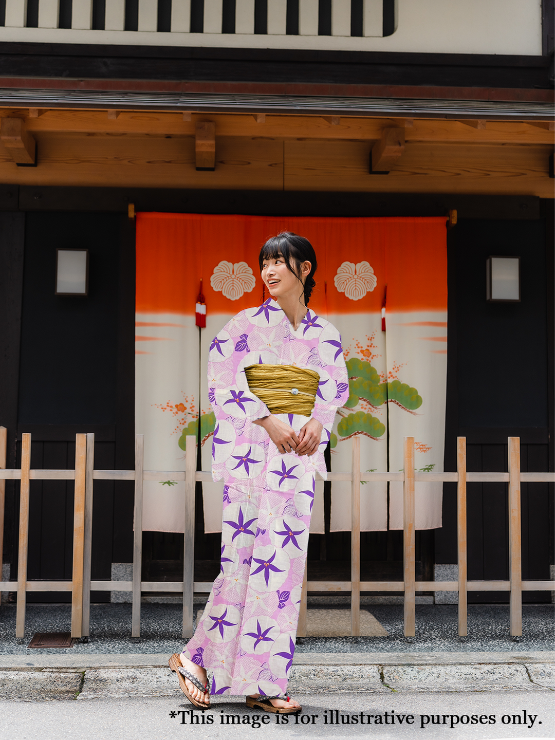 Women's Cotton Yukata, Casual Summer Kimono - Pink, Purple Morning Glory