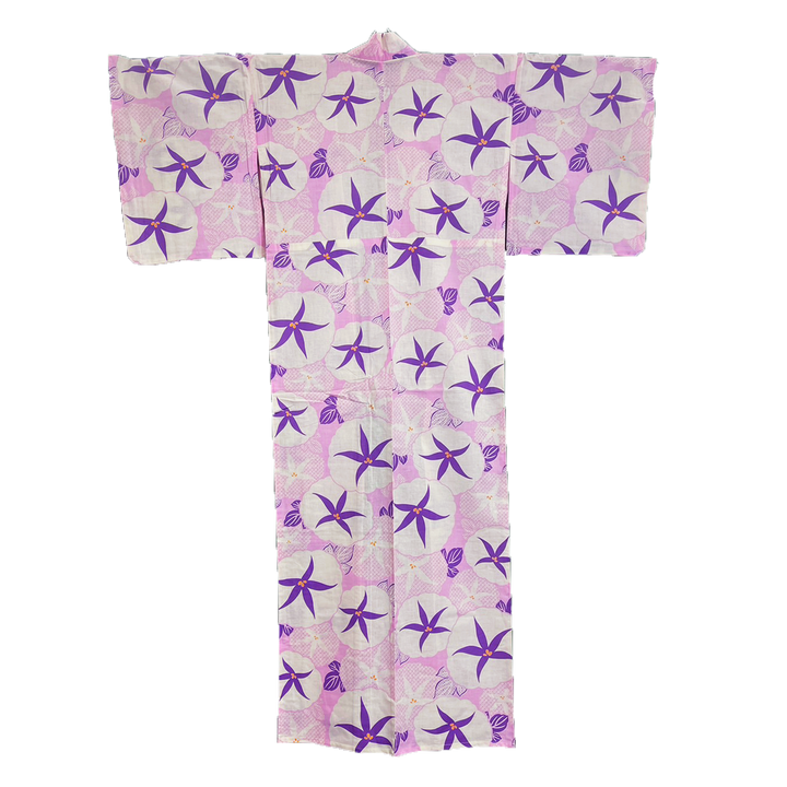 Women's Cotton Yukata, Casual Summer Kimono - Pink, Purple Morning Glory