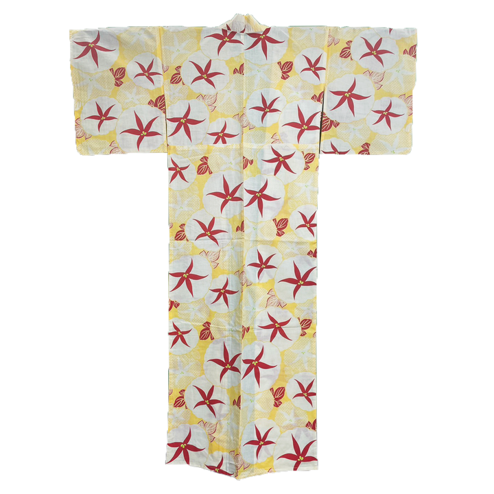 Women's Cotton Yukata, Casual Summer Kimono - Yellow, Morning Glory