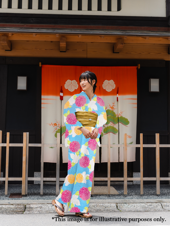 Women's Cotton Yukata, Casual Summer Kimono - Light Blue, Hydrangea