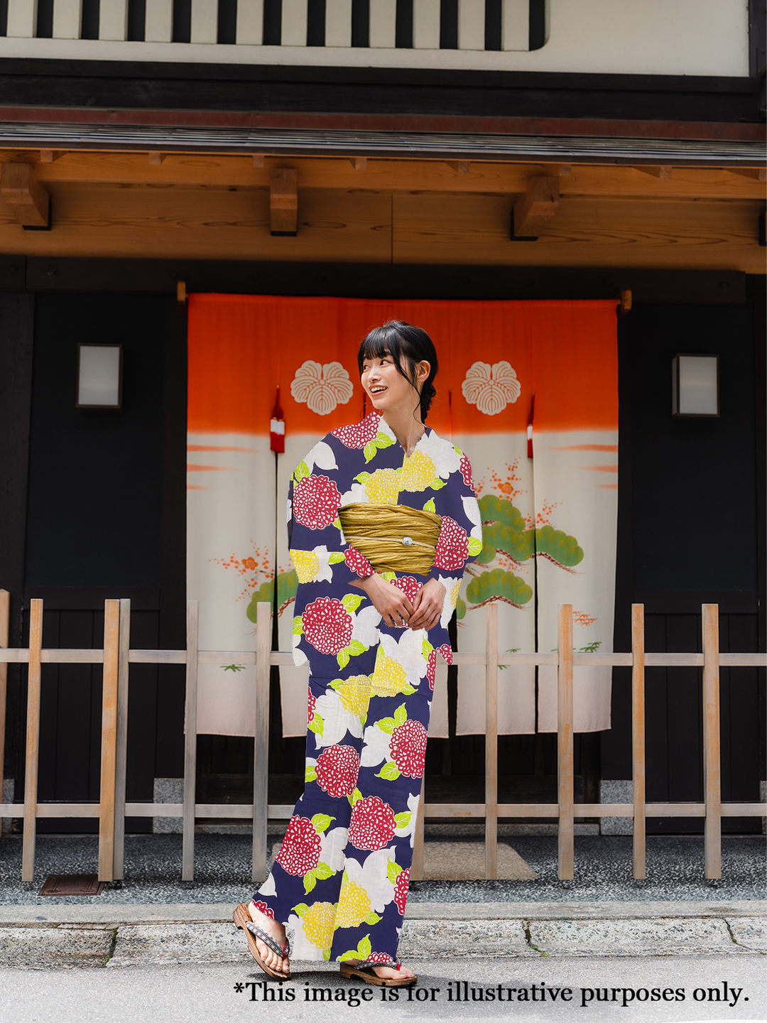 Women's Cotton Yukata, Casual Summer Kimono - Dark Blue, Hydrangea