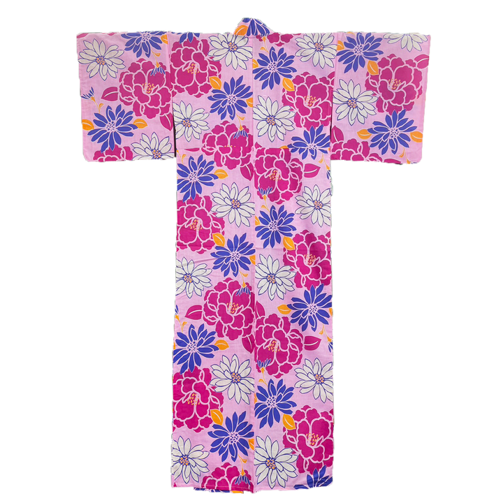 Women's Cotton Yukata, Casual Summer Kimono - Pink, Pink Peony